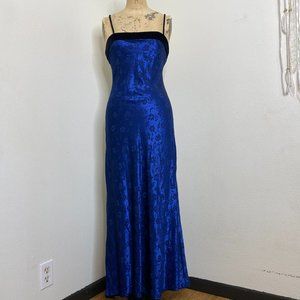 Vintage Y2K Blue Satin Floral Maxi Gown